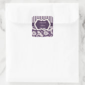 Purple, Ivory, Pink Striped Damask Wedding Sticker (Bag)