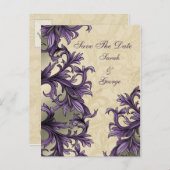 Purple ivory Vintage Flourish Wedding Announcement Postcard (Front/Back)