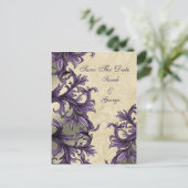Purple ivory Vintage Flourish Wedding Announcement Postcard (Standing Front)