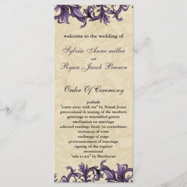 Purple ivory Vintage Flourish Wedding Program