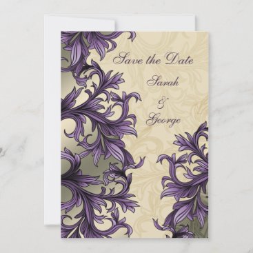 Purple ivory Vintage Flourish Wedding Save The Date