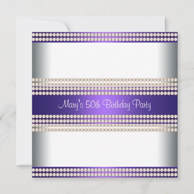Purple Ivory Womans 50th Birthday Party Invitation (Front)