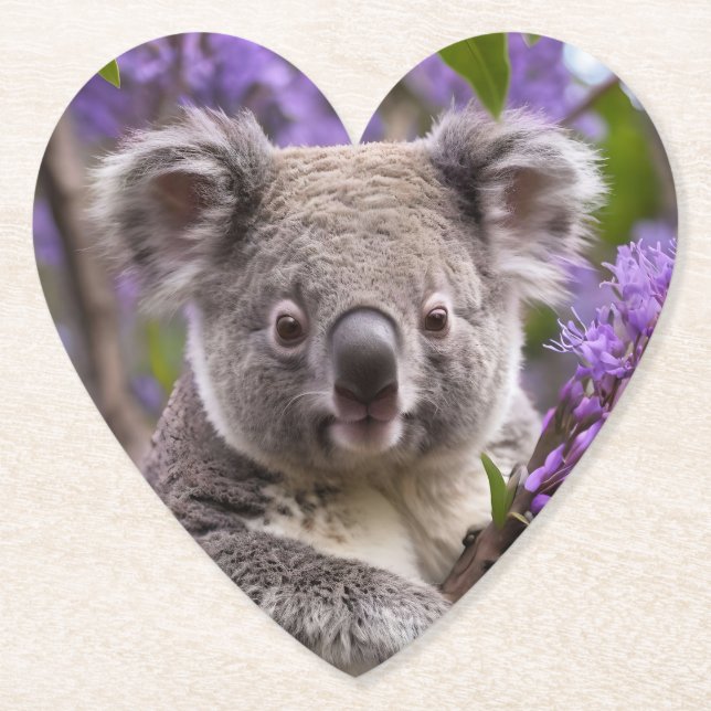 Purple Jacaranda Koala Bear, Paper Coaster (Front)