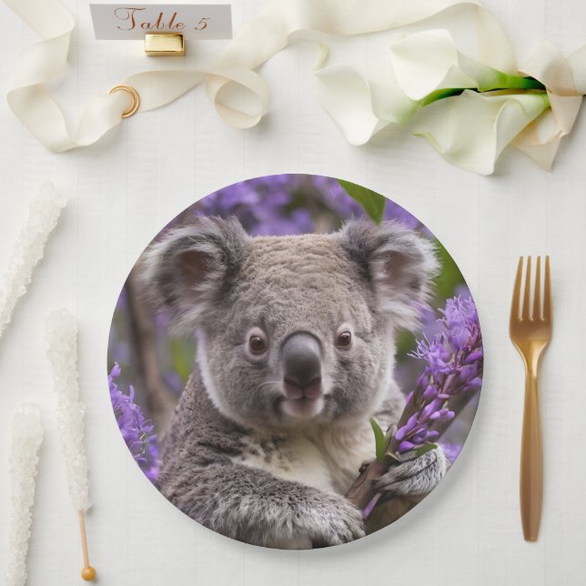 Purple Jacaranda Koala Bear, Paper Plates (Wedding)
