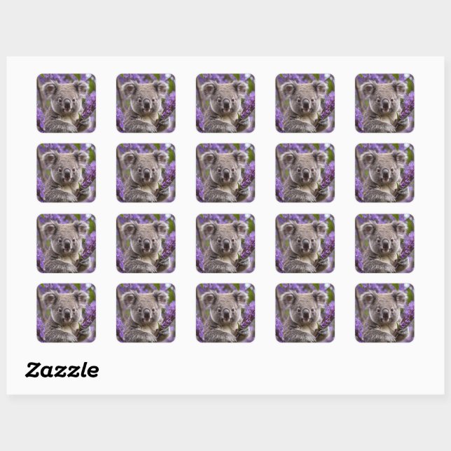 Purple Jacaranda Koala Bear, Square Sticker (Sheet)