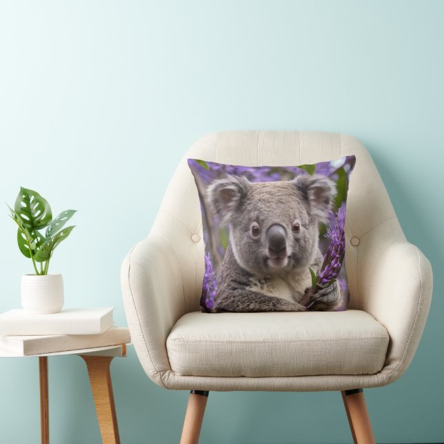 Purple Jacaranda Koala Bear, Throw Pillow (Chair)
