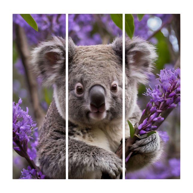 Purple Jacaranda Koala Bear, Triptych (Front)