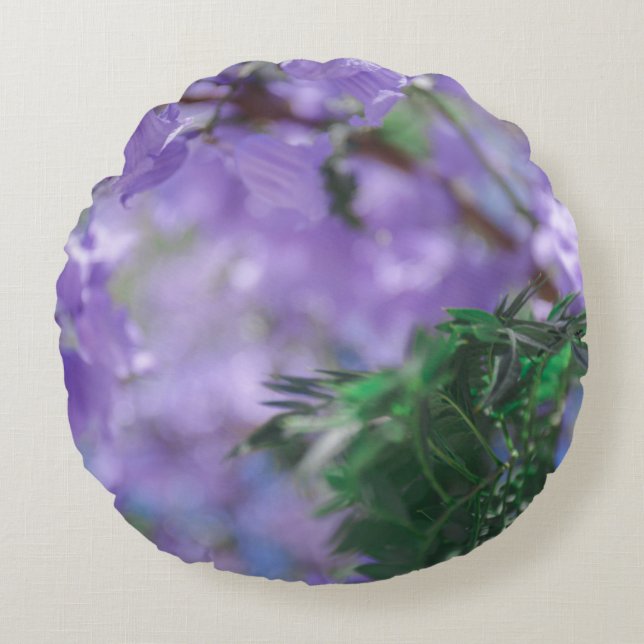Purple Jacaranda Tree Flowers Round Pillow (Front)