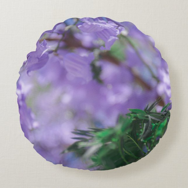 Purple Jacaranda Tree Flowers Round Pillow (Front)