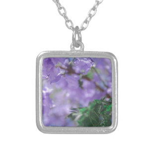Purple Jacaranda Tree Flowers Silver Plated Necklace