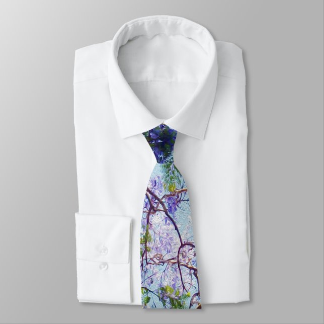 Purple Jacaranda Tree Oil Art, Neck Tie (Tied)
