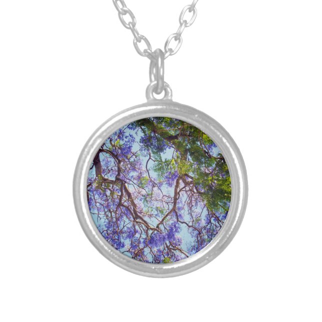 Purple Jacaranda Tree Oil Paint, Pendant Necklace (Front)