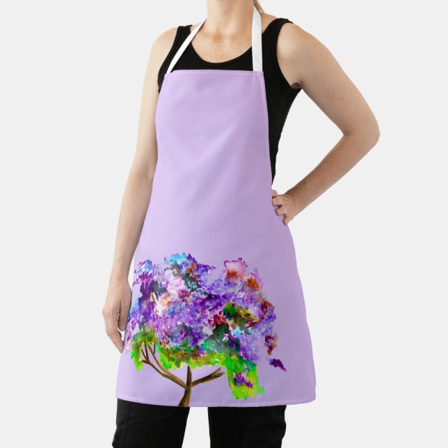Purple Jacaranda tree watercolor art Apron (Insitu)