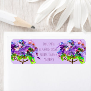 Purple Jacaranda tree watercolor art Label