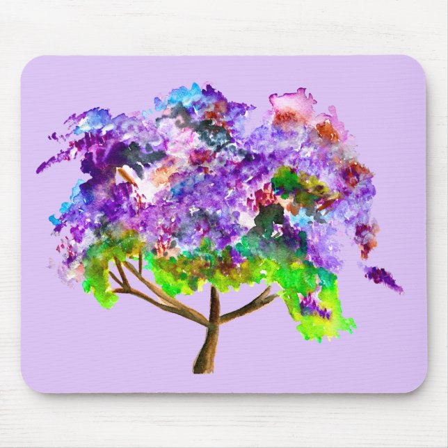 Purple Jacaranda tree watercolor art Mouse Pad (Front)