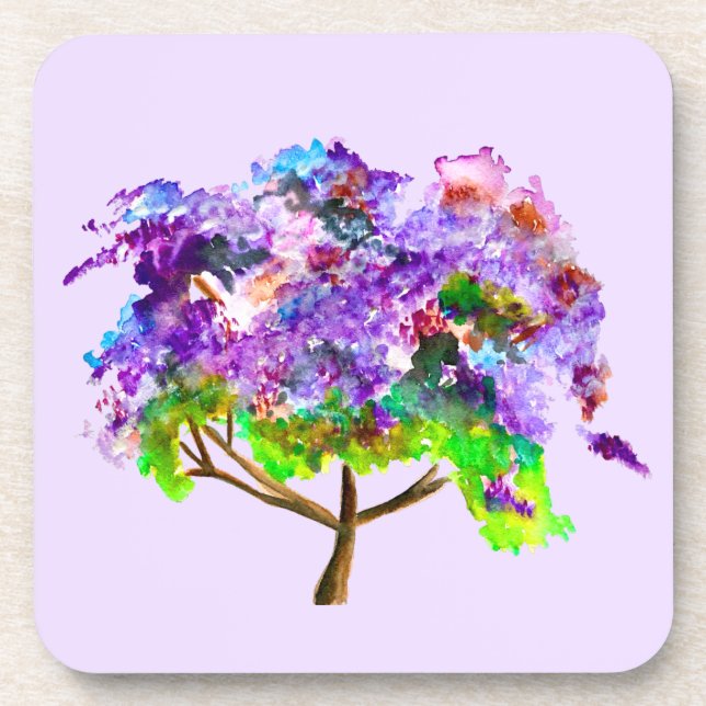 Purple Jacaranda tree watercolor fine art Beverage Coaster (Front)