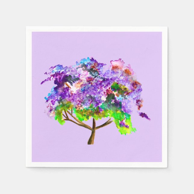 Purple jacaranda tree watercolor fine art napkins (Front)
