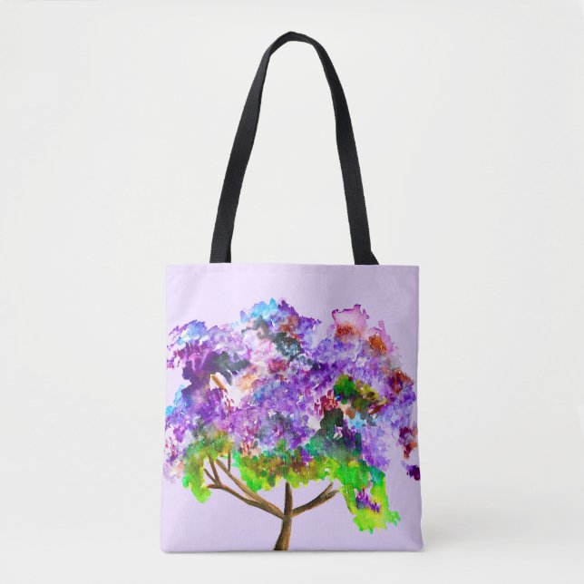 Purple Jacaranda tree watercolor fine art Tote Bag (Front)