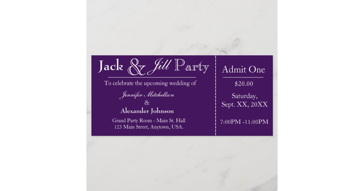 Purple Jack and Jill Shower Ticket Invitation