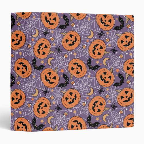 Purple Jack_O_Lantern Halloween Pattern 3 Ring Binder