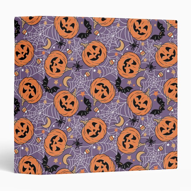 Purple Jack-O-Lantern Halloween Pattern 3 Ring Binder (Front/Spine)