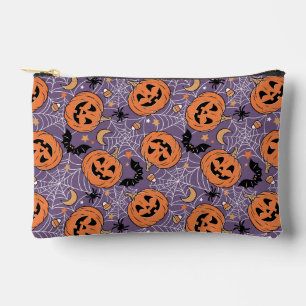 Purple Jack-O-Lantern Halloween Pattern Accessory Pouch