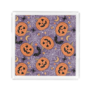Purple Jack-O-Lantern Halloween Pattern Acrylic Tray