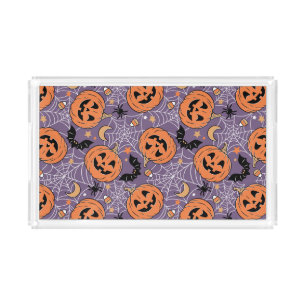 Purple Jack-O-Lantern Halloween Pattern Acrylic Tray