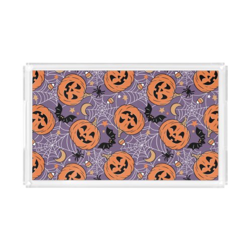 Purple Jack_O_Lantern Halloween Pattern Acrylic Tray