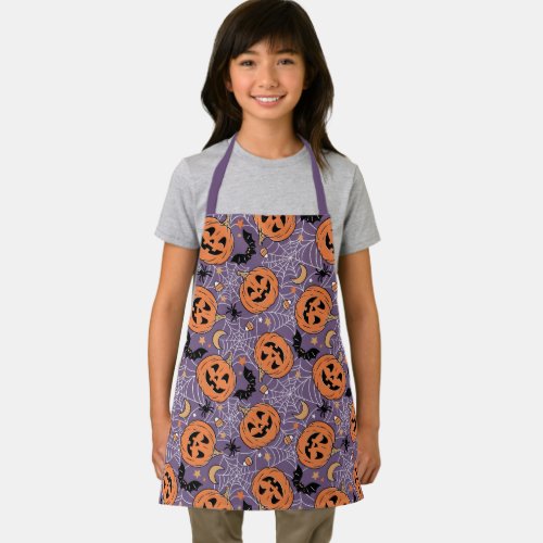 Purple Jack_O_Lantern Halloween Pattern Apron