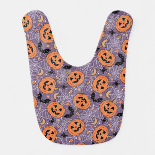 Purple Jack-O-Lantern Halloween Pattern Baby Bib