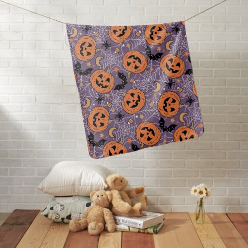 Purple Jack_O_Lantern Halloween Pattern Baby Blanket