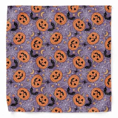 Purple Jack_O_Lantern Halloween Pattern Bandana