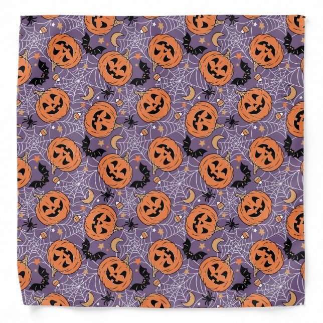 Purple Jack-O-Lantern Halloween Pattern Bandana (Front)