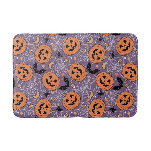 Purple Jack_O_Lantern Halloween Pattern Bath Mat