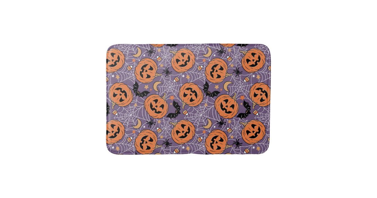 Purple Jack-O-Lantern Halloween Pattern Bath Mat | Zazzle