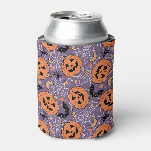 Purple Jack_O_Lantern Halloween Pattern Can Cooler