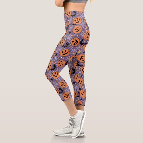 Purple Jack_O_Lantern Halloween Pattern Capri Leggings