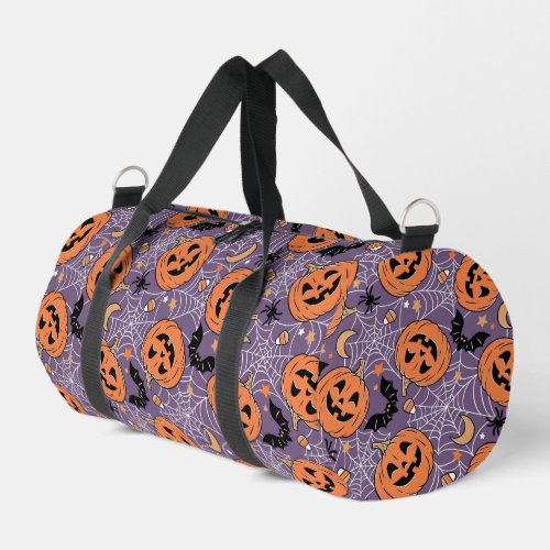 Purple Jack_O_Lantern Halloween Pattern Duffle Bag