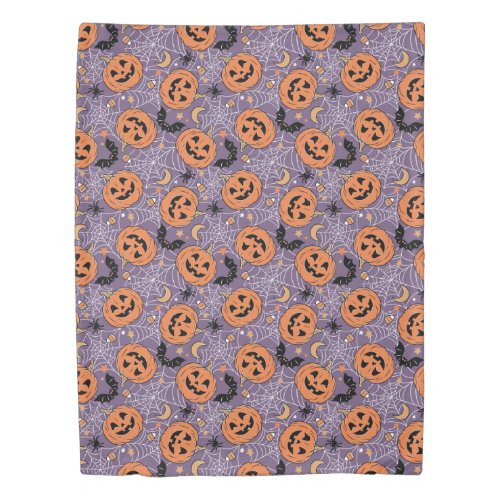 Purple Jack_O_Lantern Halloween Pattern Duvet Cover