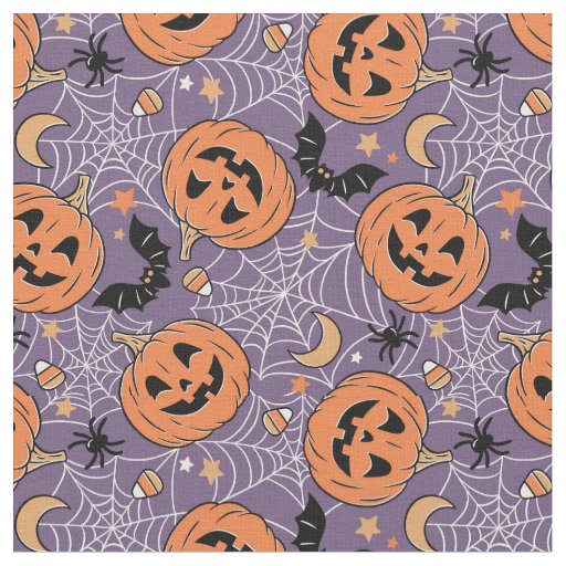 Purple Jack-O-Lantern Halloween Pattern Fabric