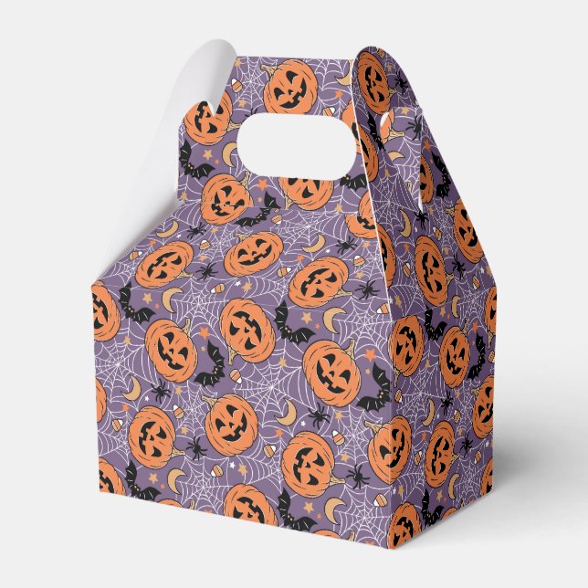 Purple Jack-O-Lantern Halloween Pattern Favor Boxes (Front Side)