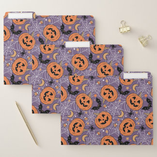 Purple Jack-O-Lantern Halloween Pattern File Folder