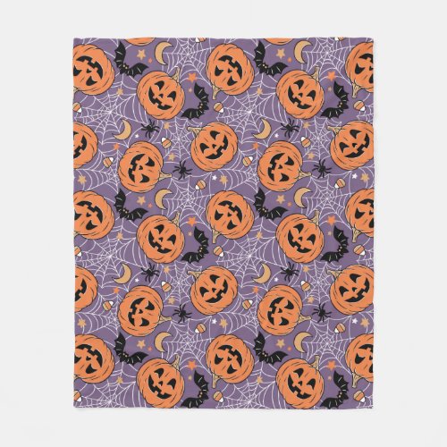 Purple Jack_O_Lantern Halloween Pattern Fleece Blanket