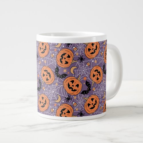 Purple Jack_O_Lantern Halloween Pattern Giant Coffee Mug