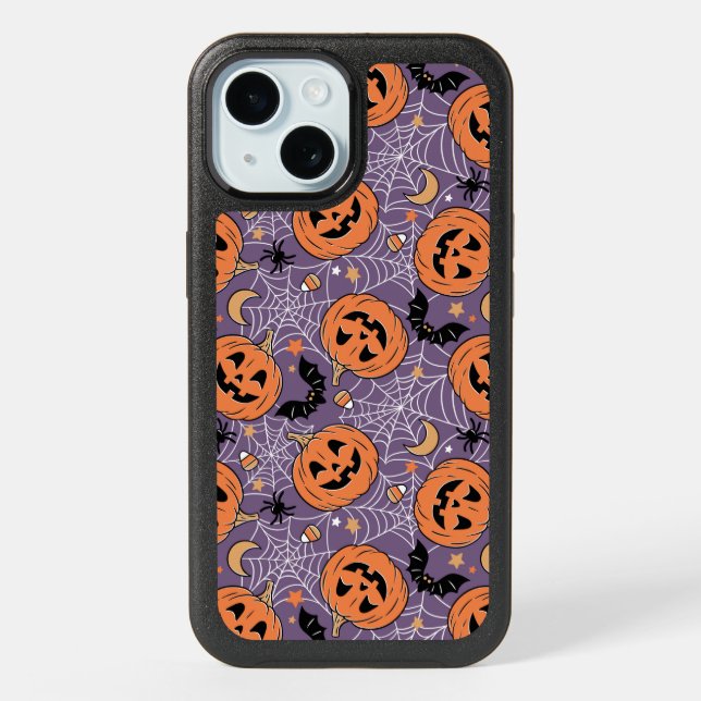 Purple Jack-O-Lantern Halloween Pattern iPhone 15 Case (Back)