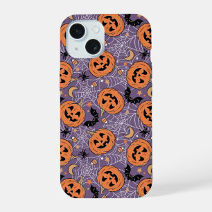 Purple Jack-O-Lantern Halloween Pattern iPhone 15 Case