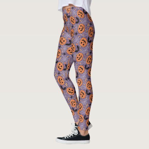 Purple Jack_O_Lantern Halloween Pattern Leggings