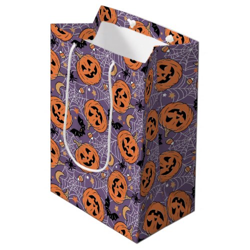 Purple Jack_O_Lantern Halloween Pattern Medium Gift Bag