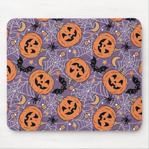 Purple Jack_O_Lantern Halloween Pattern Mouse Pad